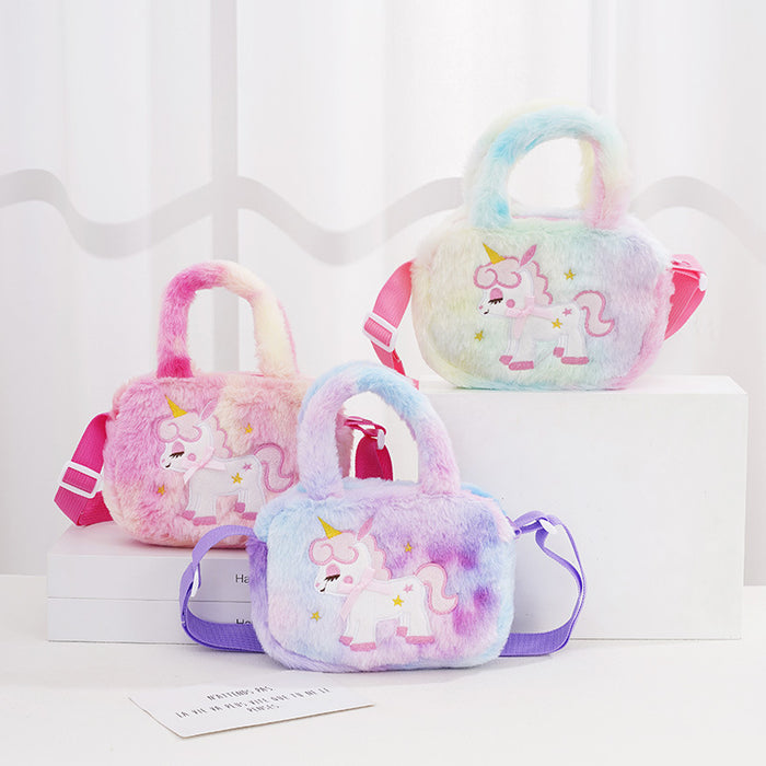 Wholesale Cartoon Unicorn Square Plush Shoulder Bag Kindergarten Boys and Girls Messenger Bag Cute Cartoon Handbag JDC-SD-SM004