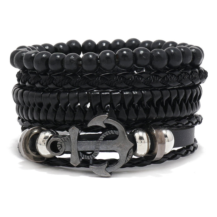 Wholesale New Jewelry Diy Bracelet Hand-woven Fashion Men's Bracelet Combination Set Leather Anchor Bracelet JDC-BT-XH003