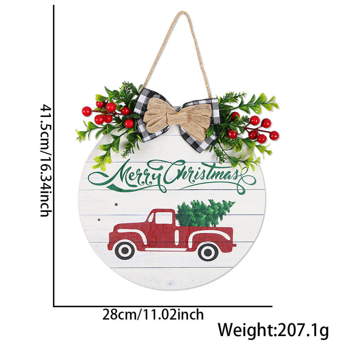 Wholesale Christmas wooden door hanging Christmas home decoration simulation grass bow welcome wooden sign