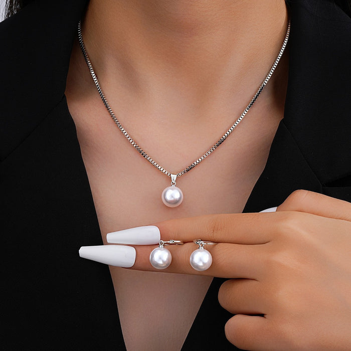 Wholesale Jewelry Fashion Pearl Pendant Alloy Light Luxury Pearl Earrings Earrings Necklace Set