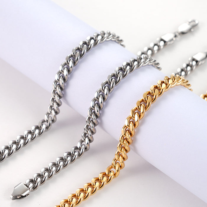 Wholesale Simple stainless steel double-sided grinding chain, double-sided Cuban chain bracelet, personalized, trendy and versatile