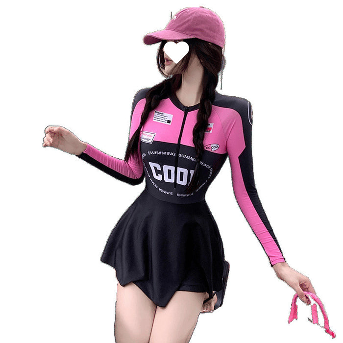 Wholesale Swimsuit conservative one-piece new skirt style slimming, covering the belly, sun protection, long sleeved swimming pool leisure