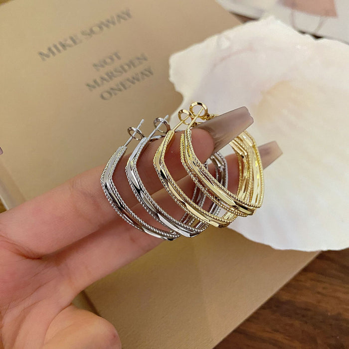 Wholesale Fashionable silver needle high-end ear rings, metal earrings, multi-layer earrings, geometric square earrings