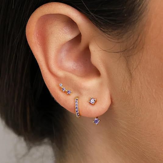 Wholesale Fashion and versatile accessories, copper inlaid with colorful zircon earrings, elegant temperament, perforated earrings