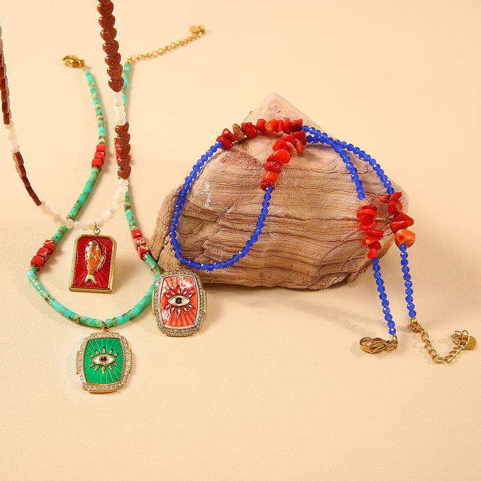 Wholesale New Fashionable Natural Stone Devil's Eye Necklace Handmade Crushed Stone Bead Necklace Wholesale