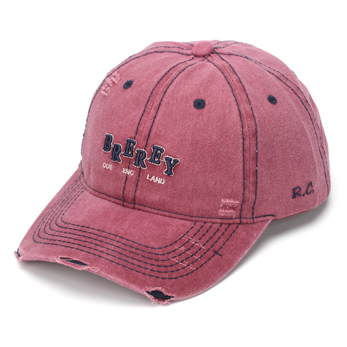 Wholesale Washed Cotton Frayed Edge Baseball Cap with Retro Letter Embroidery for Women Summer Sun Protection