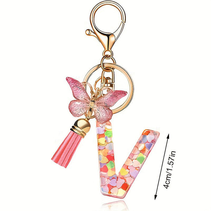 Wholesale Pink Letter Keychain Heart Sequin Butterfly Tassel Keychain Crystal Glue Pendan