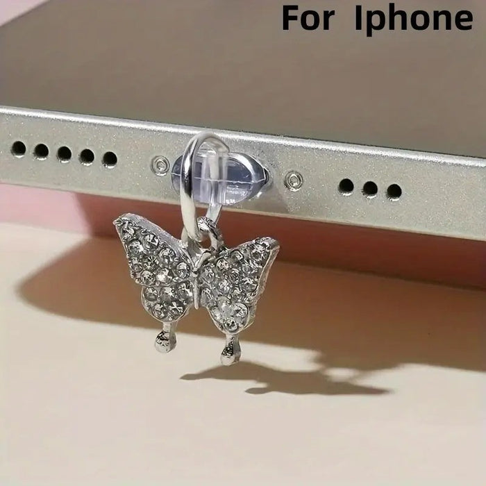 Wholesale Fully diamond butterfly mobile phone dust plug charm