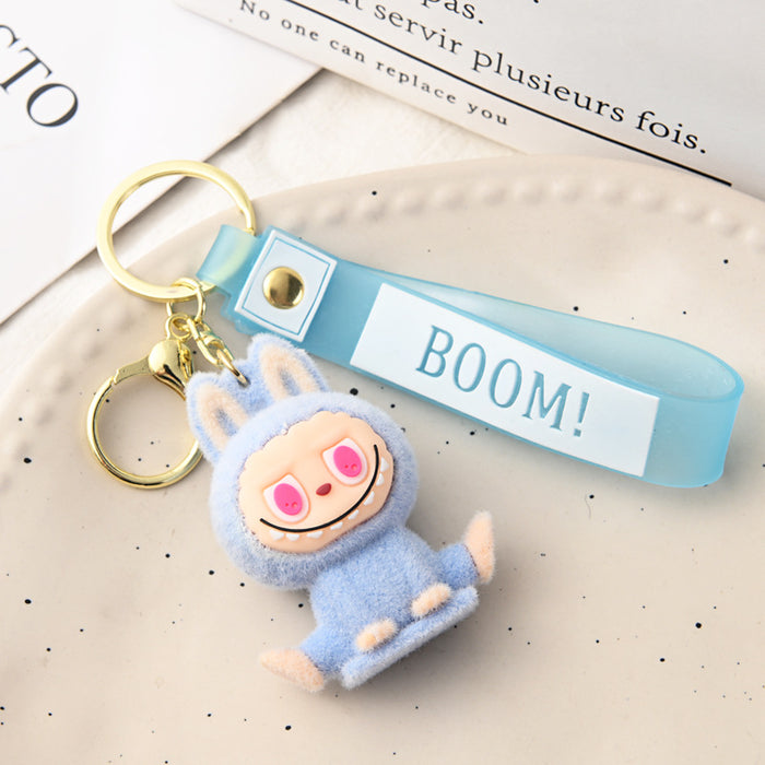 Wholesale Flocking Yoga Little Monster Keychain Small Pendant Cartoon Cute Doll Keychain Small Gift