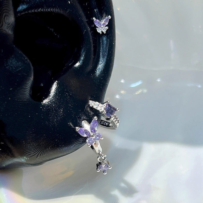 Wholesale Zircon Purple Butterfly Ear Buckle, Elegant Copper Earrings, Earrings, Niche, High End, Earbone Nails, Earrings, Accessories