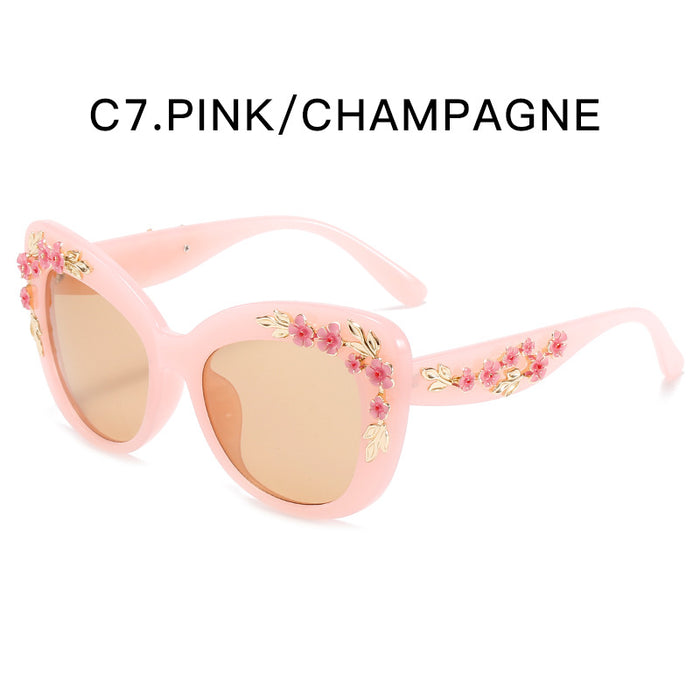 Wholesale Cat-Eye Floral Gradient Sunglasses