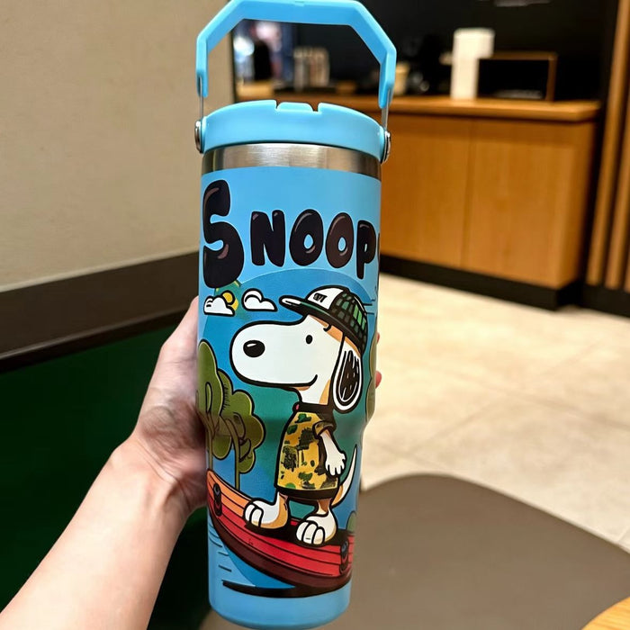 Wholesale Stylish Cartoon Insulated Cup 304 Stainless Steel with Handle and Straw Large Capacity Thermal Mug