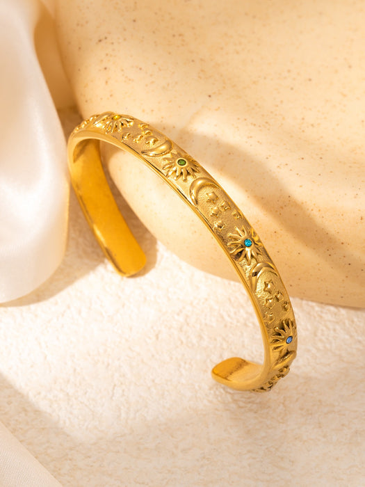 Wholesale embossed sun moon star opening bracelet