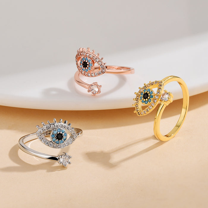 Wholesale Evil Eye Adjustable Ring Brass Gold Fashion Accessory