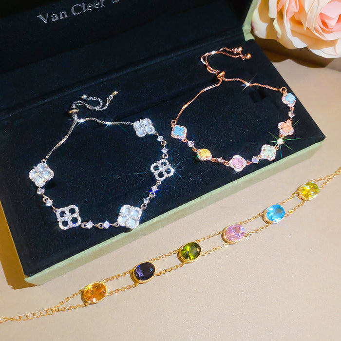 Wholesale Trendy Zircon Flower Bracelet Copper Jewelry Accessory