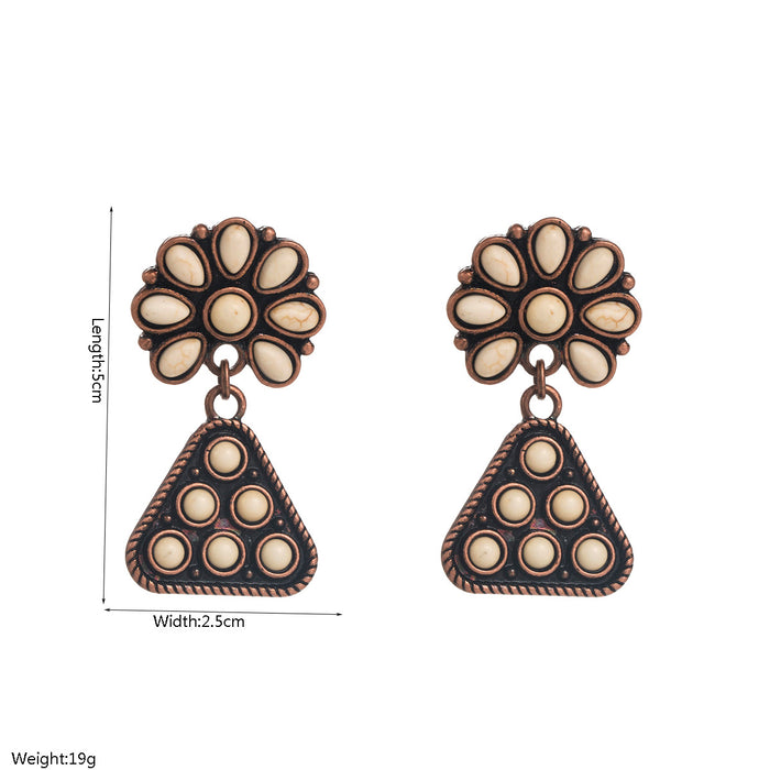 Wholesale Ethnic Style Irregular Turquoise Inlaid Alloy Pendant Earrings