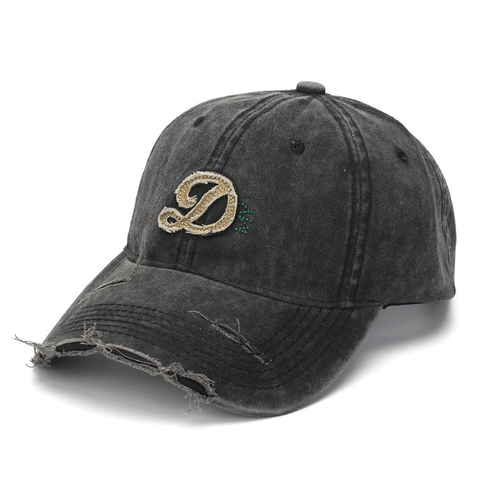 Wholesale Distressed Baseball Cap with Letter D Embroidery Retro Fashion Accessory