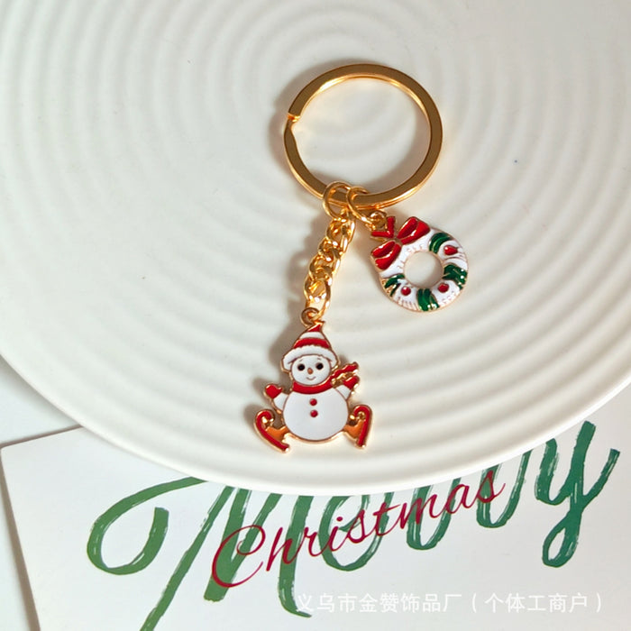 Wholesale Christmas keychain cartoon metal ornaments Christmas tree elk snowman cute creative bag pendant gift