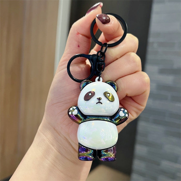 Wholesale 5 PCS Cute PVC Standing Panda Keychains with Glossy Electroplated Finish