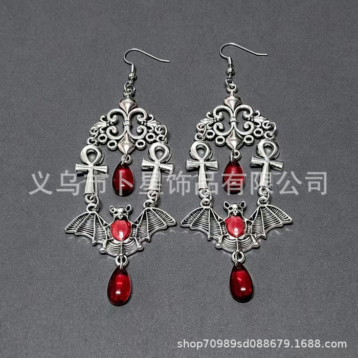 Wholesale Gothic Vampire Bat Moon Cross Red Crystal Drop Earrings Trendy  Jewelry Accessory For Women