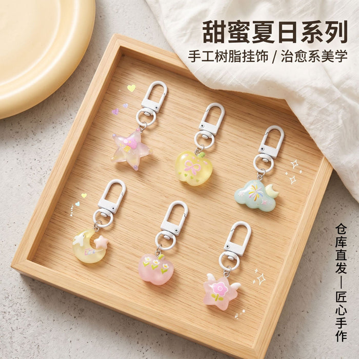 Wholesale Sparkling Resin Star Keychain Pink Cute Cloud Design Fashion Accessory Gift