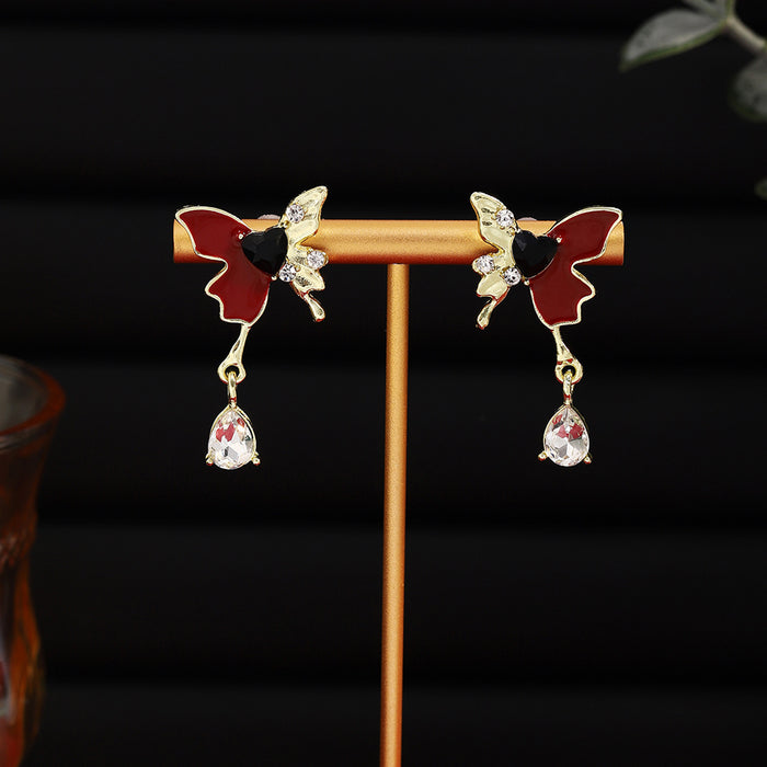 Wholesale Silver Butterfly Tassel Earrings High-end Earrings Elegant Diamond Pearl Long Earrings