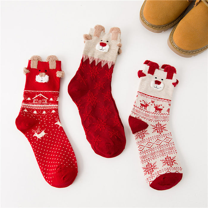 Wholesale 3pairs Cross-border foreign trade autumn and winter Christmas socks Santa gifts snowflakes elk cute cartoon Christmas socks