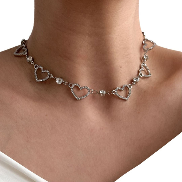 Wholesale 3 pcs/set Flash diamond hollow love necklace clavicle chain bracelet earrings