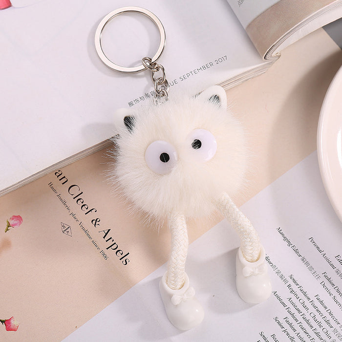 Wholesale plush long legs small coal ball pendant handmade fur ball key chain bag pendant accessories