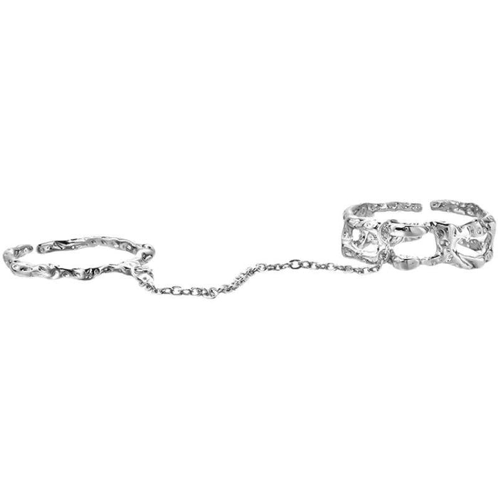 Wholesale Small niche design chain double finger open ring, simple and trendy texture ring
