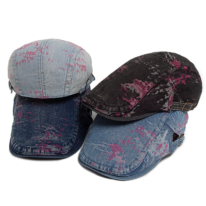 Wholesale Fashion printed washed cotton denim beret, casual forward hat, sun visor wholesale