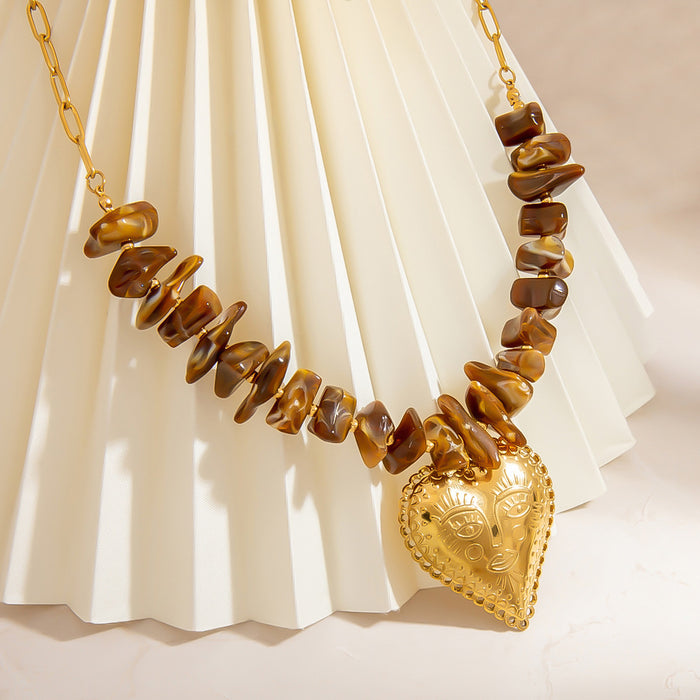 Wholesale stainless steel necklace personality human face big heart pendant necklace devil eye temperament clavicle chain