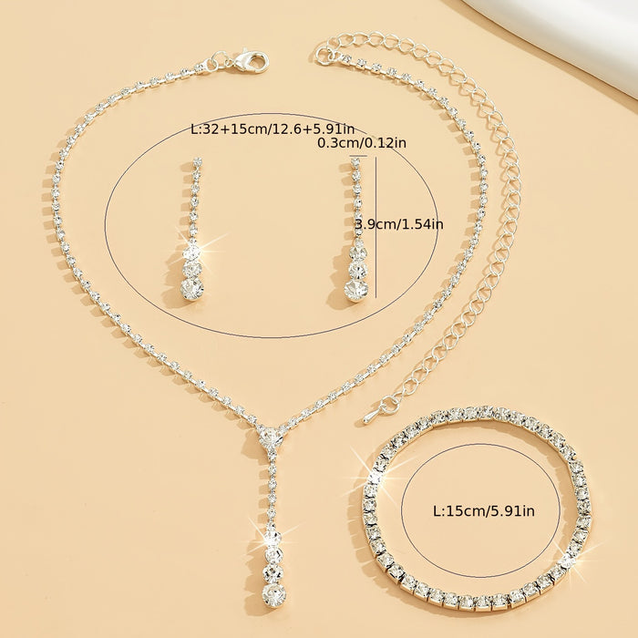 Wholesale Jewelry Set Diamond Single Row Long Necklace Earrings Bracelet JDC-NE-DX004