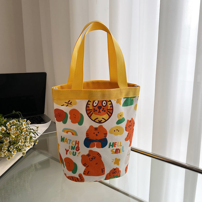 Wholesale Cute cartoon printed bucket bag, hand-held canvas bag