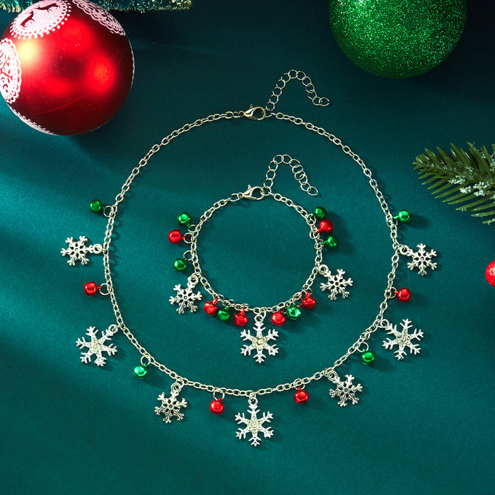 Wholesale Christmas Snowflake Bell Necklace Bracelet Set Alloy Jewelry Gift Accessory