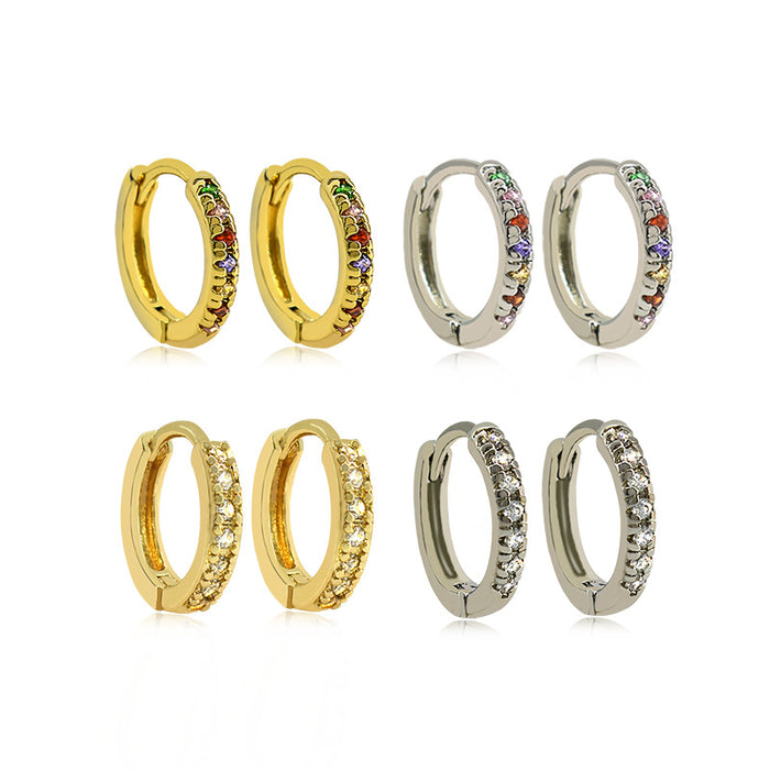 Wholesale Single row diamond studded small earrings, ear buckles, fashionable and high-end gold and silver ear accessories