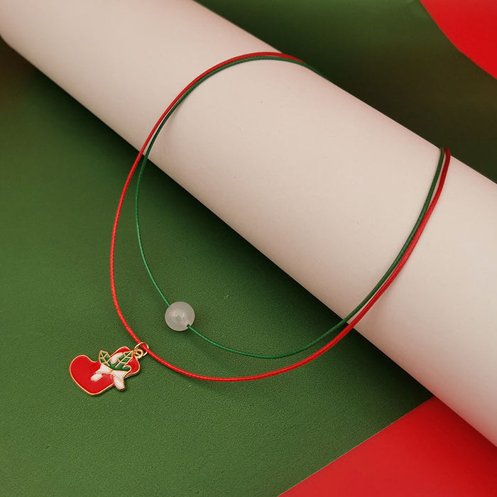 Wholesale Luminous Christmas Necklace Elderly Bell Tree Reindeer Snowflake Christmas Luminous Double-Layer Clavicle Chain