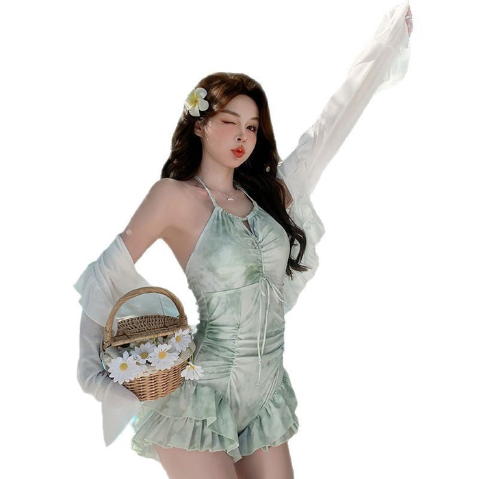 Wholesale Retro lace swimsuit with long sleeved cover, sun protection, soaking and warm vacation swimsuit