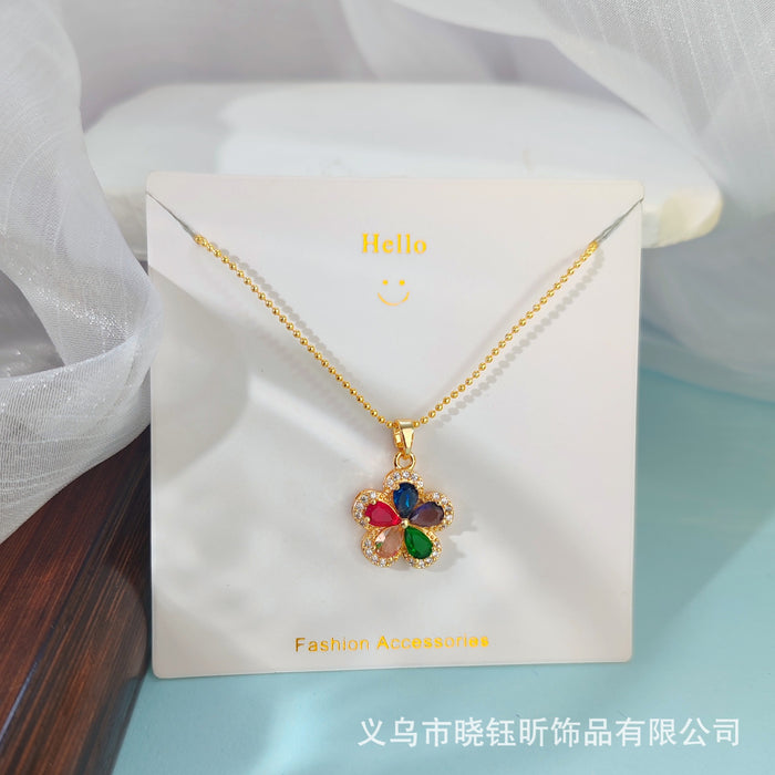 Wholesale New five petal flower necklace, light luxury, niche, high-end, versatile, temperament, collarbone chain, zircon pendant