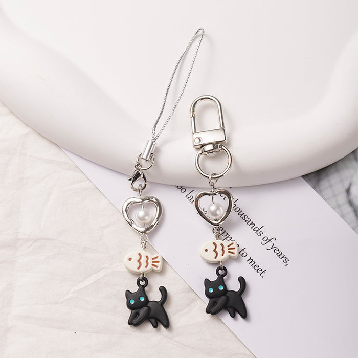 Wholesale Black Cat Fish Cute Pendant Phone Chain Simple Personality  Bag Pendant Keychain