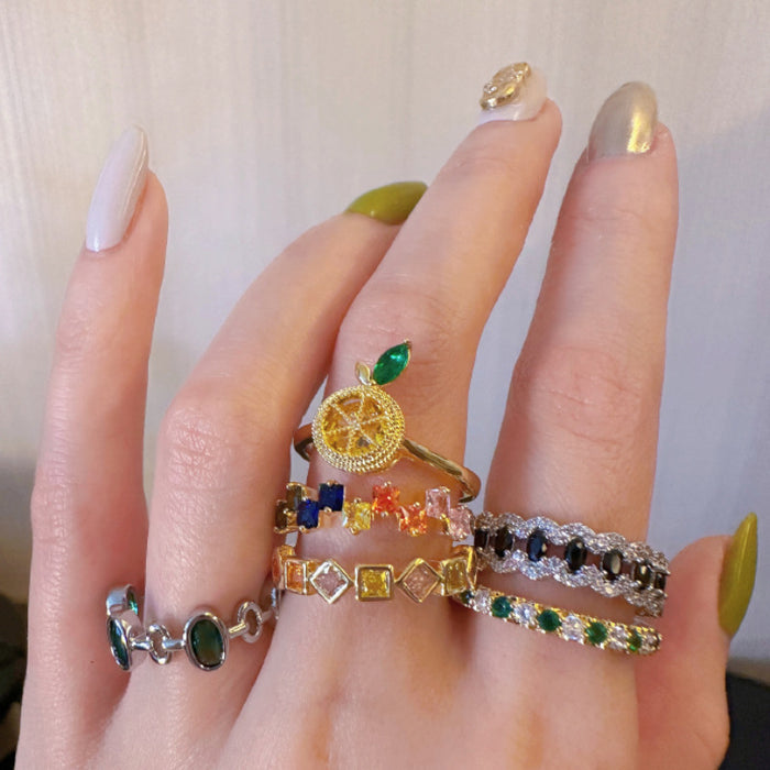 Wholesale Crystal Colored Diamond Black Olive  Dopamine Ring Women's Ring