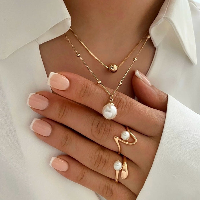 Wholesale Geometric Pearl Bead Ring Necklace