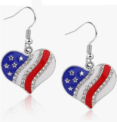 Wholesale Acrylic US Flag Heart Earrings Independence Day Party Jewelry Fashion Accessory for Resale