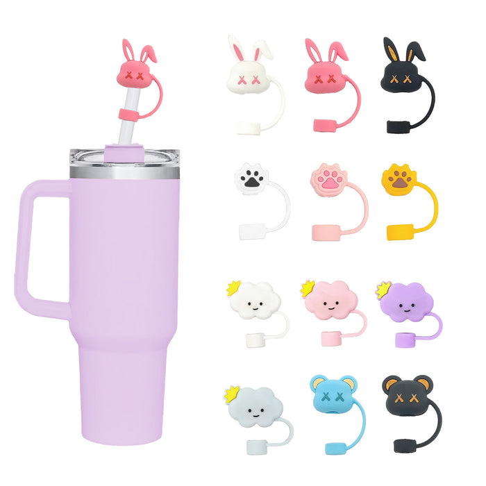 Wholesale Straw Dust-Proof Plug Food Grade Silicone Straw Cover Cartoon Rabbit Straw Plug