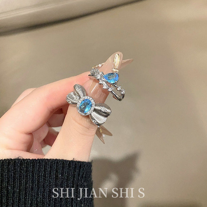 Wholesale Light luxury sparkling diamond open ring with niche design, geometric versatile index finger ring