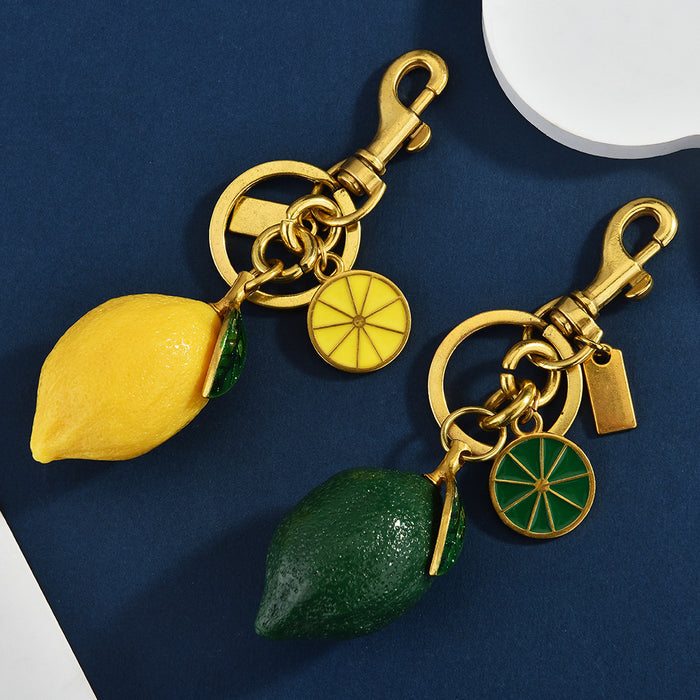 Wholesale Stylish Lemon Fruit Keychain Bag Charm Zinc Alloy Electroplated Decorative MOQ≥2