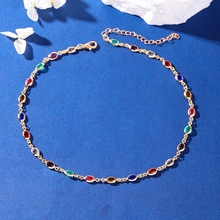 Wholesale Colorful gemstone necklace, collarbone chain, simple double-sided diamond bracelet, rainbow crystal, women's high-end accessory