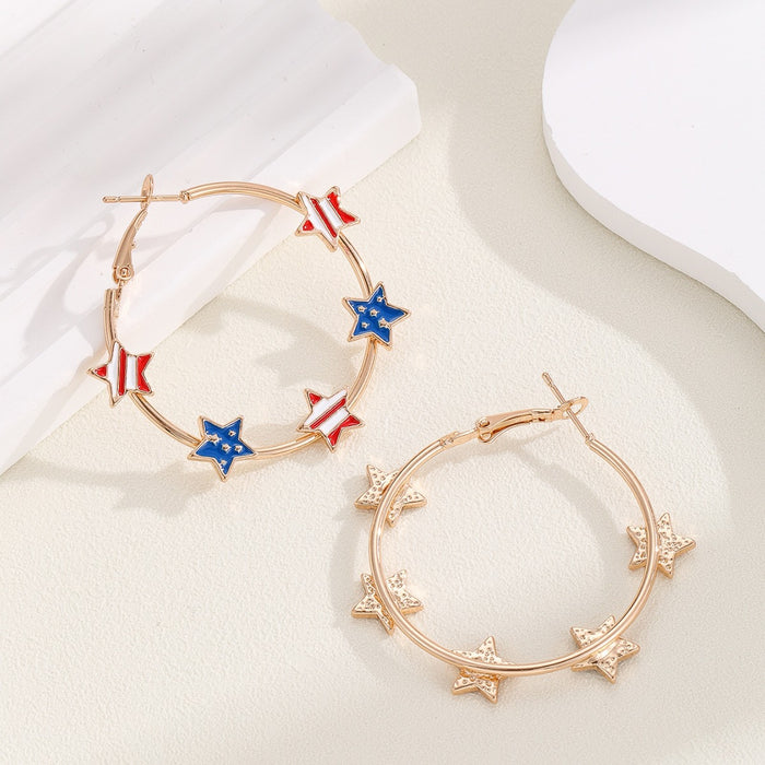 Wholesale New pentagram national flag oil drop earrings European and American fashion star earrings