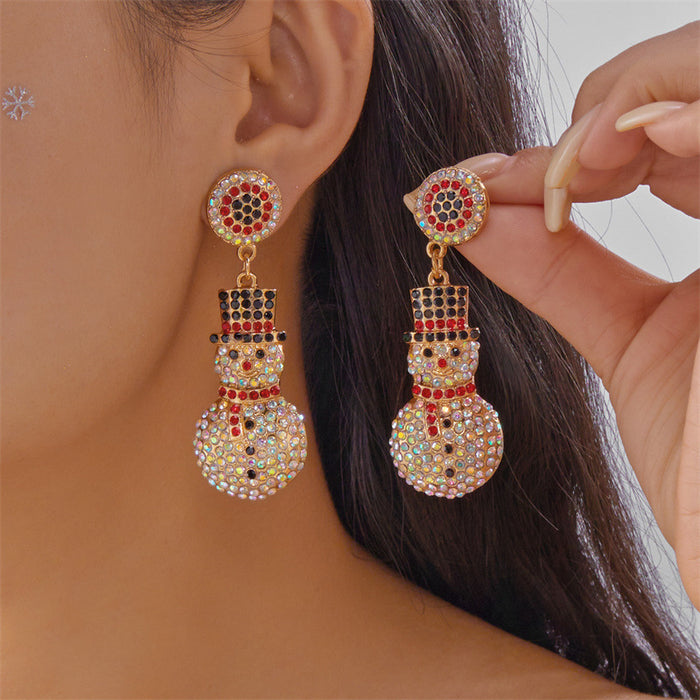 Wholesale Christmas Snowman Snowflake Earrings Red Beaded Design Holiday Fashion Accessory