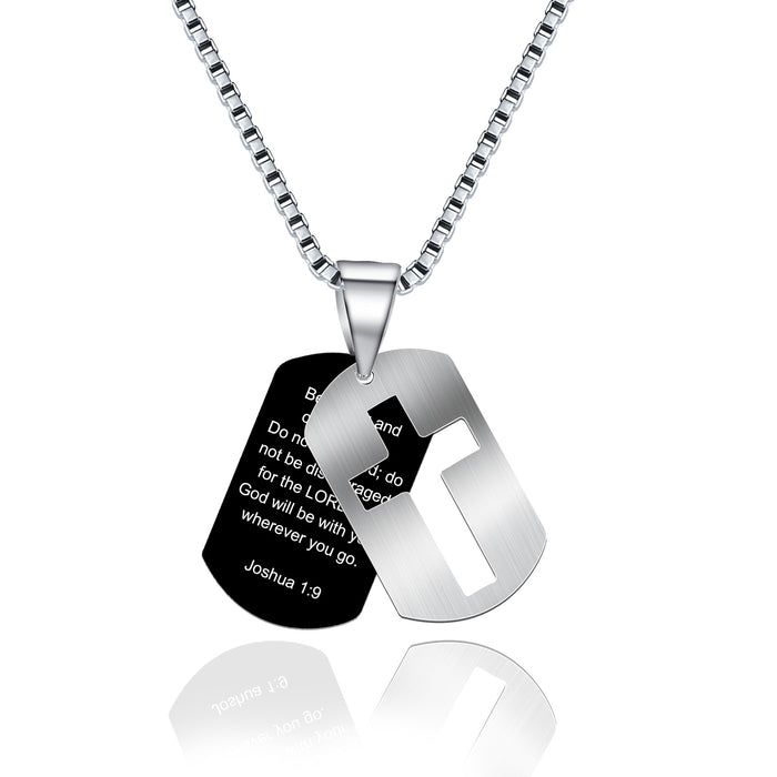 Wholesale Men's necklace stainless steel military brand hollow cross pendant stainless steel engraved necklace